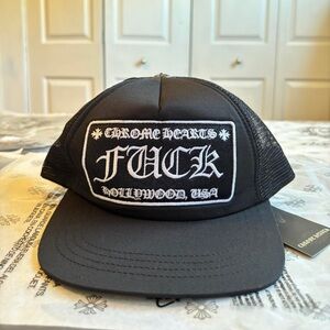 Chrome Hearts Black Mesh Cap with White Embroidery